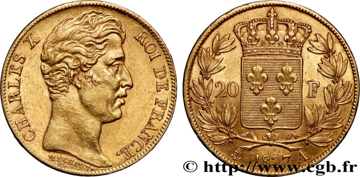 20 francs or Charles X 1827 Paris F.520/6 TTB+/SUP