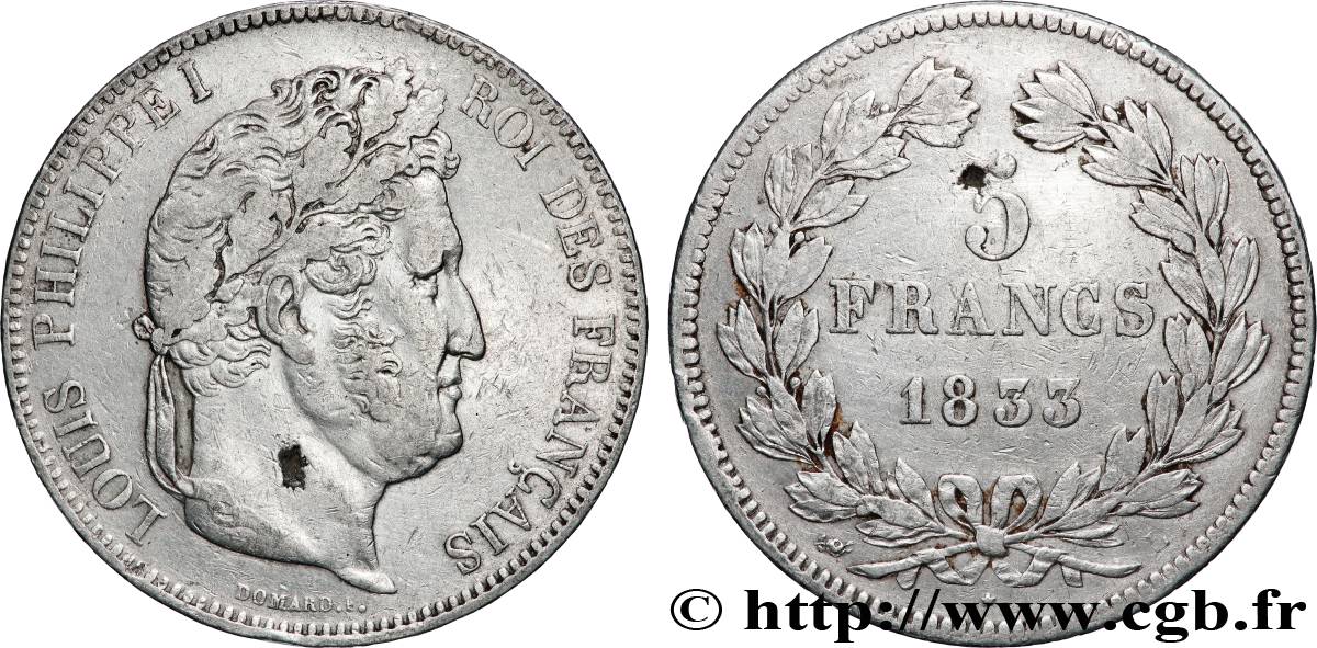 5 francs IIe type Domard 1833 Bayonne F.324/22 TB+