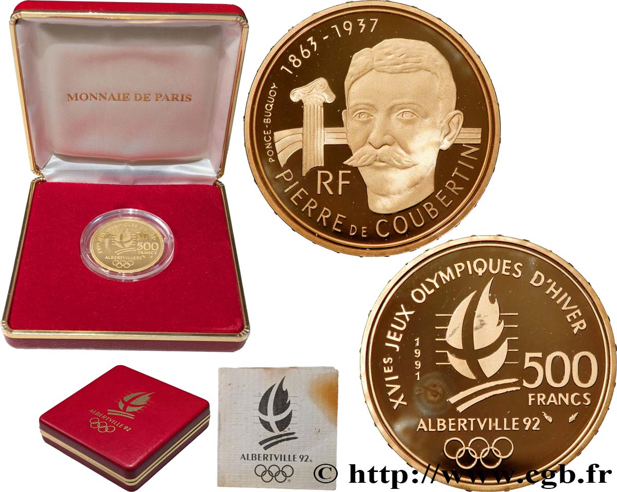 Belle Épreuve Or 500 francs - Pierre de Coubertin 1991 Pessac F5.1809 1 SPL+