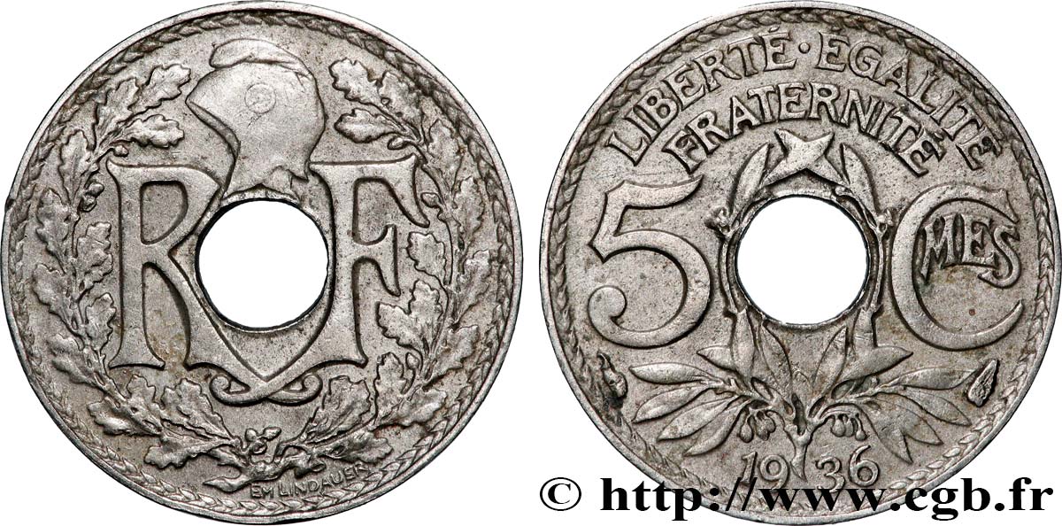 5 centimes Lindauer, petit module 1936 Paris F.122/19 TTB