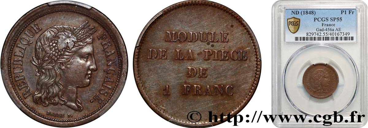 Essai au module de 1 franc de Barre n.d. VG.3767 VZ55 PCGS
