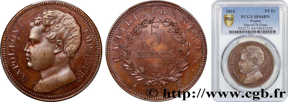 5 francs, essai en bronze 1816 VG.2403 SPL64 PCGS
