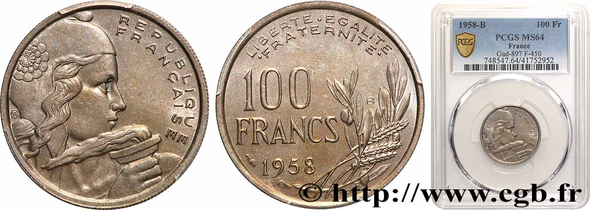 100 francs Cochet 1958 Beaumont-Le-Roger F.450/14 SPL64 PCGS