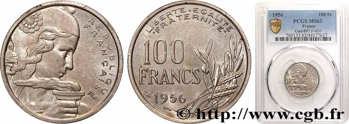 100 francs Cochet 1956 F.450/8 SPL63 PCGS