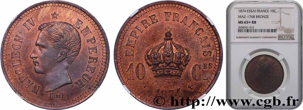 Essai de 10 centimes 1874 Bruxelles GEM.23 1 FDC65 NGC
