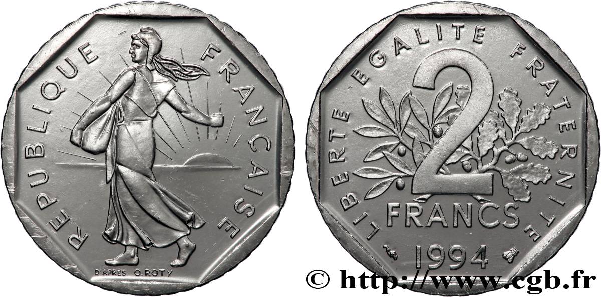 2 francs Semeuse, nickel, abeille, Brillant Universel 1994 Pessac F.272/22 MS