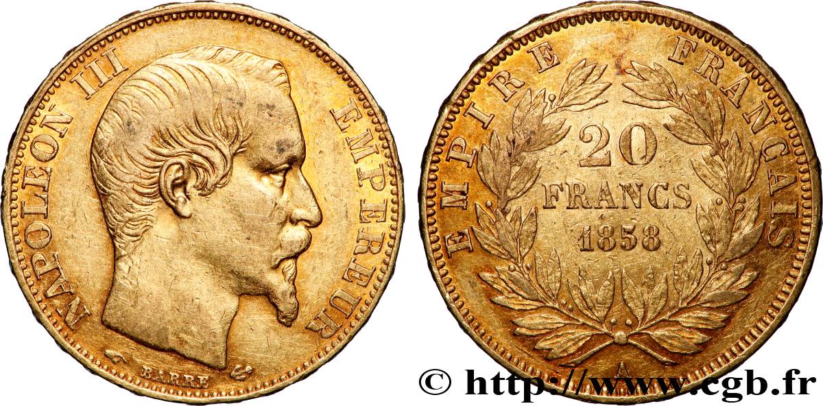 20 francs or Napoléon III, tête nue 1858 Paris F.531/13 AU
