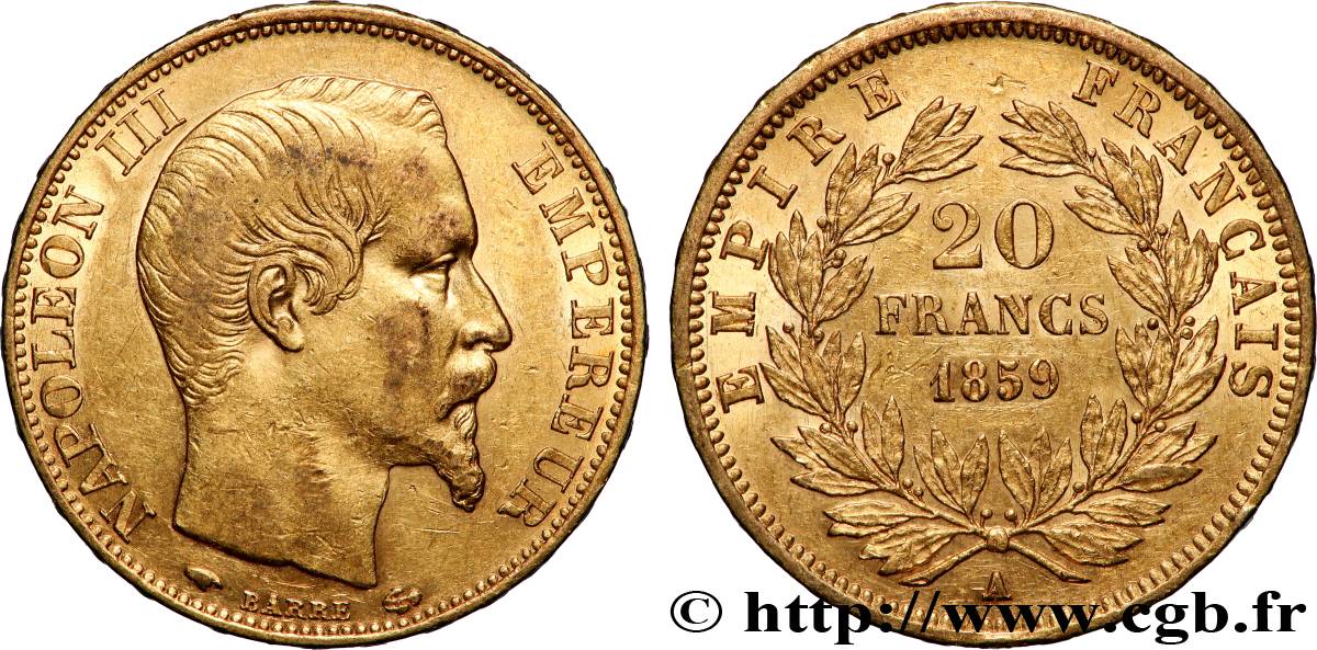 20 francs or Napoléon III, tête nue 1859 Paris F.531/15 TTB+