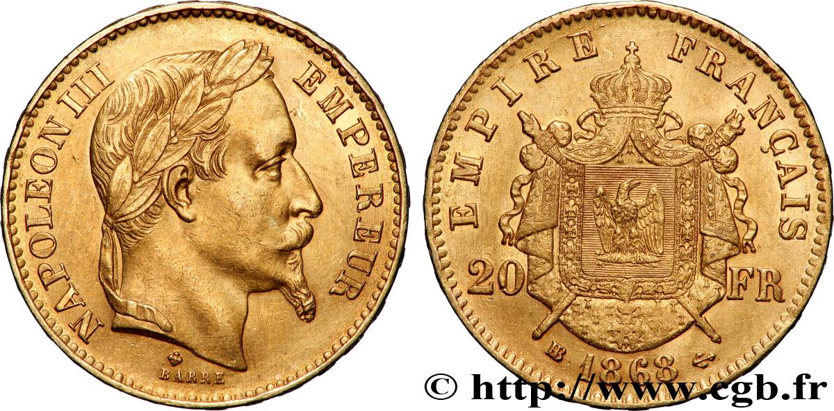 20 francs or Napoléon III, tête laurée 1868 Strasbourg F.532/19 TTB