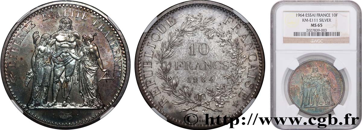 Essai de 10 francs Hercule 1964 Paris F.364/2 FDC65 NGC