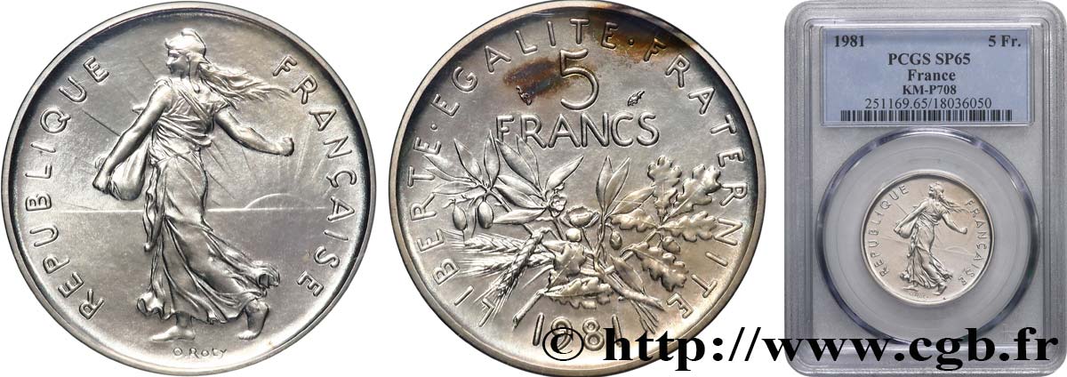 Piéfort Argent de 5 francs Semeuse 1981 Paris GEM.154 P2 FDC65 PCGS