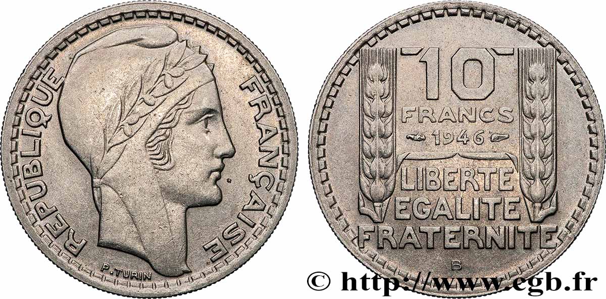 10 francs Turin, grosse tête, rameaux courts 1946 Beaumont-Le-Roger F.361A/3 MS