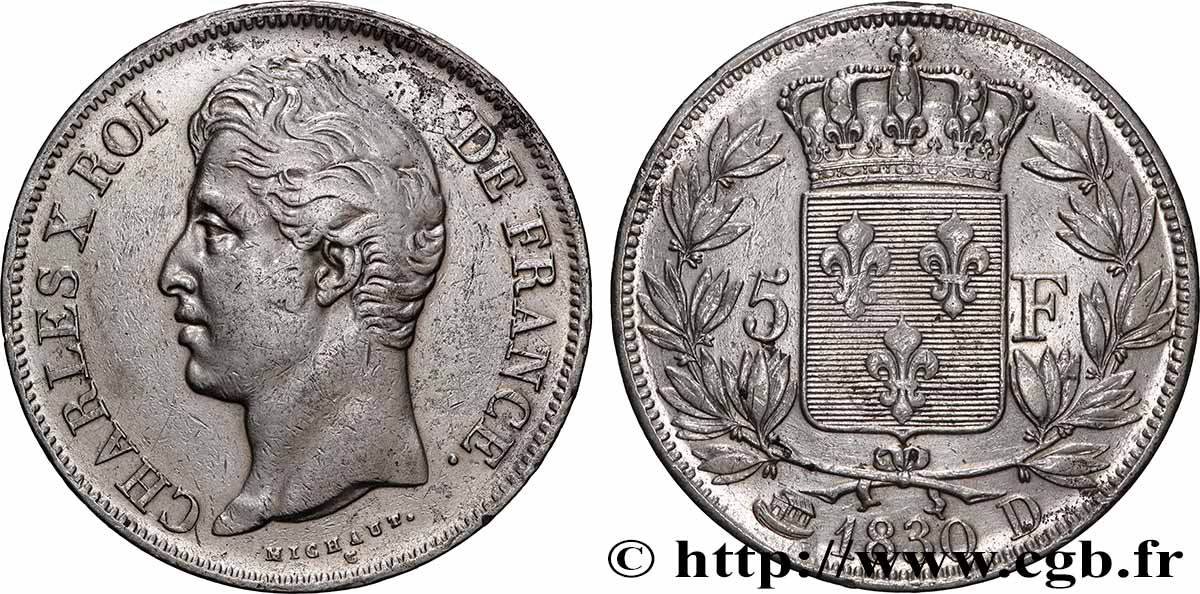 5 francs Charles X, 2e type 1830 Lyon F.311/43 TB+