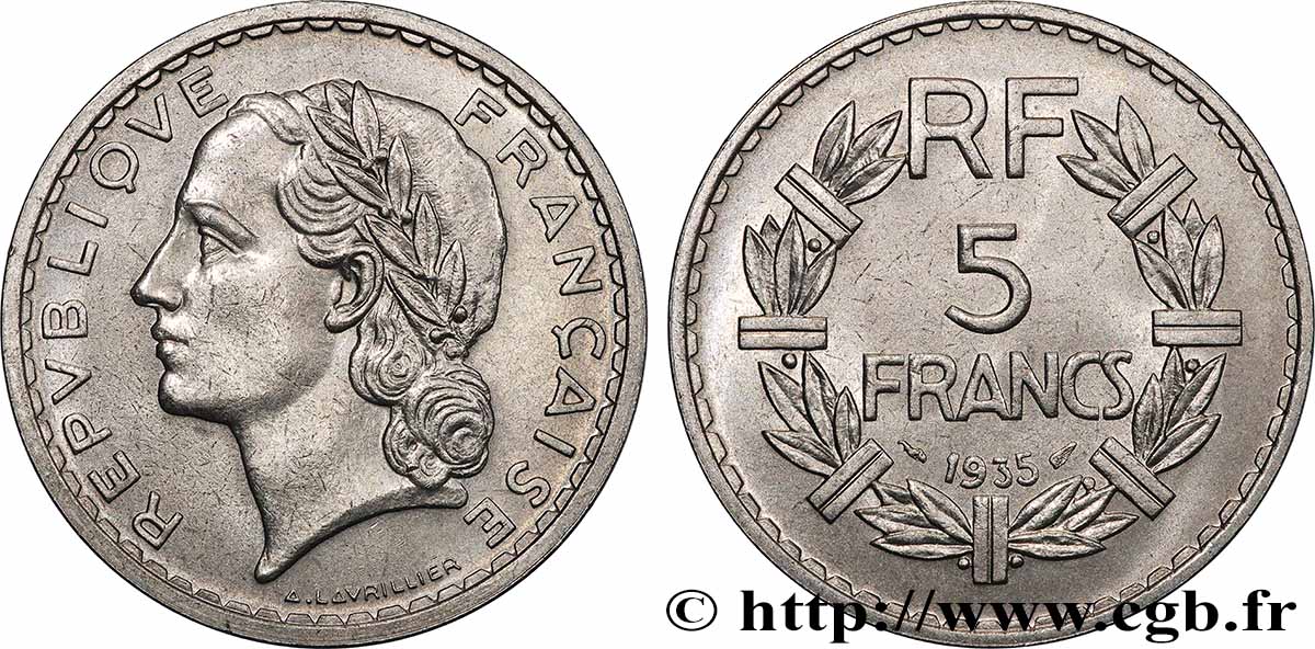 5 francs Lavrillier, nickel 1935 F.336/4 VZ