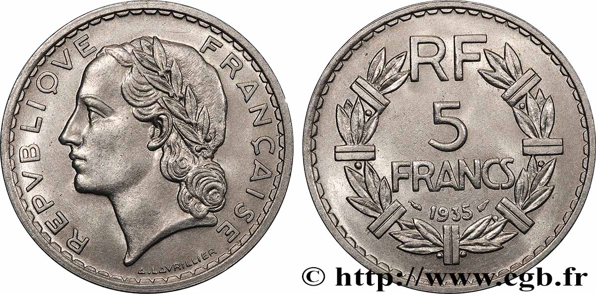 5 francs Lavrillier, nickel 1935 F.336/4 VZ