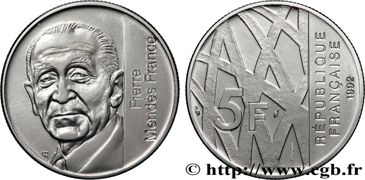 Essai de 5 francs Mendès-France 1992 Pessac F.343/1 FDC