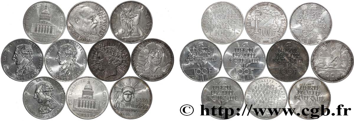 Lot de 10 pièces de 100 francs commémoratives - - F.-/ TTB