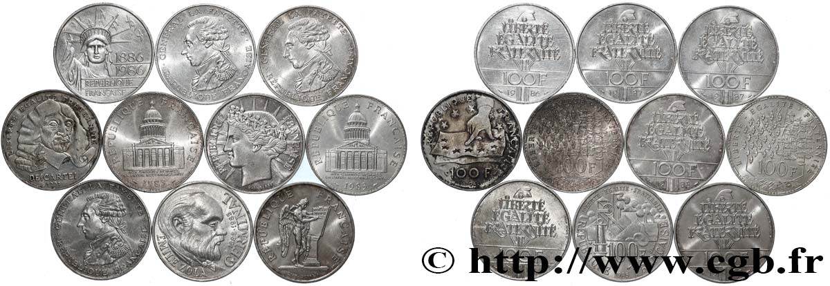 Lot de 10 pièces de 100 francs commémoratives - - F.-/ XF