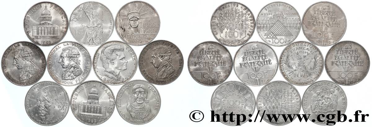 Lot de 10 pièces de 100 francs commémoratives - - F.-/ MBC
