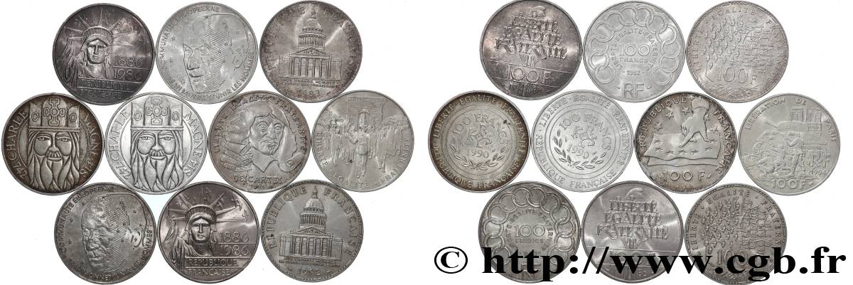 Lot de 10 pièces de 100 francs commémoratives - - F.-/ MBC
