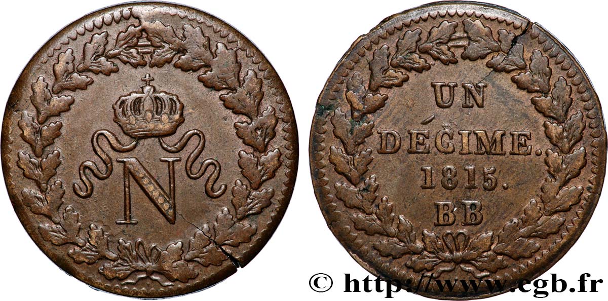 Un décime à l’N couronnée 1815 Strasbourg F.131A/1 TTB