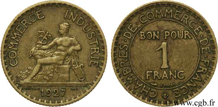 1 franc Chambres de Commerce 1927 Paris F.218/9 TTB40 