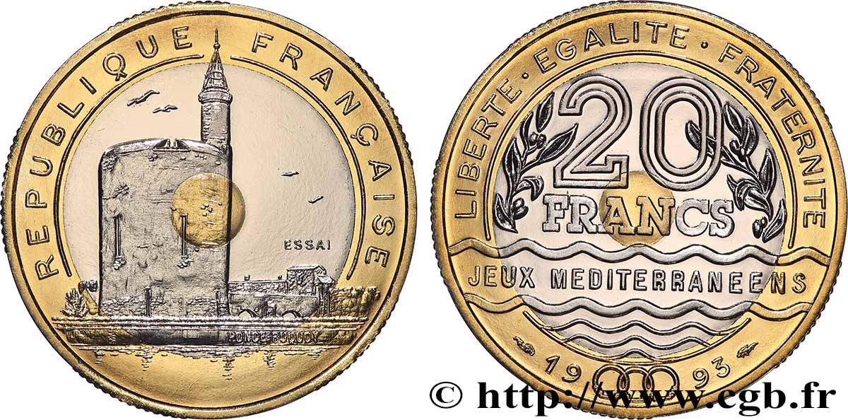 Essai de 20 francs Jeux Méditerranéens 1993 Pessac F.404/1 FDC