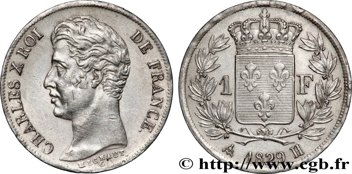 1 franc Charles X, matrice du revers à quatre feuilles 1829 La Rochelle F.207A/17 TTB+