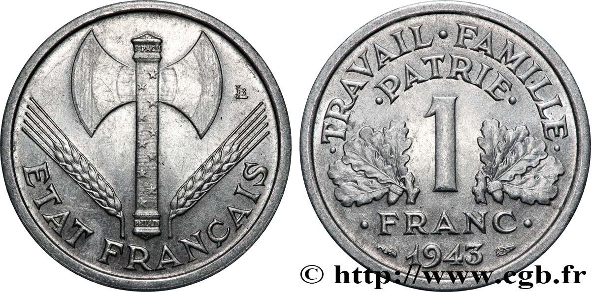 1 franc Francisque, légère 1943 F.223/3 VZ+
