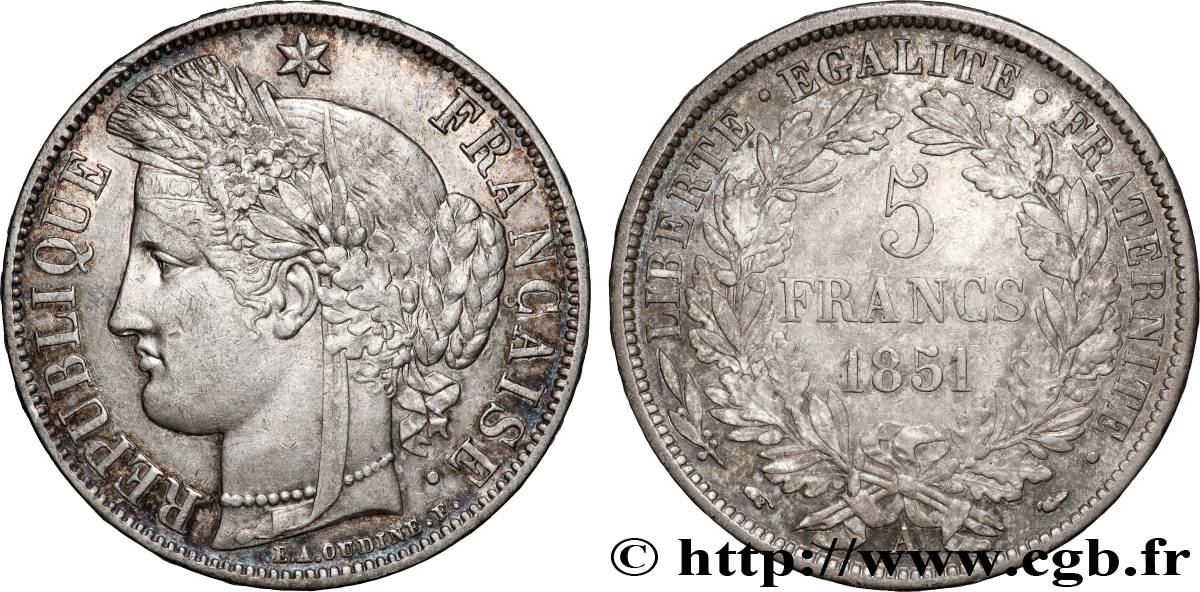 5 francs Cérès, IIe République 1851 Paris F.327/7 AU