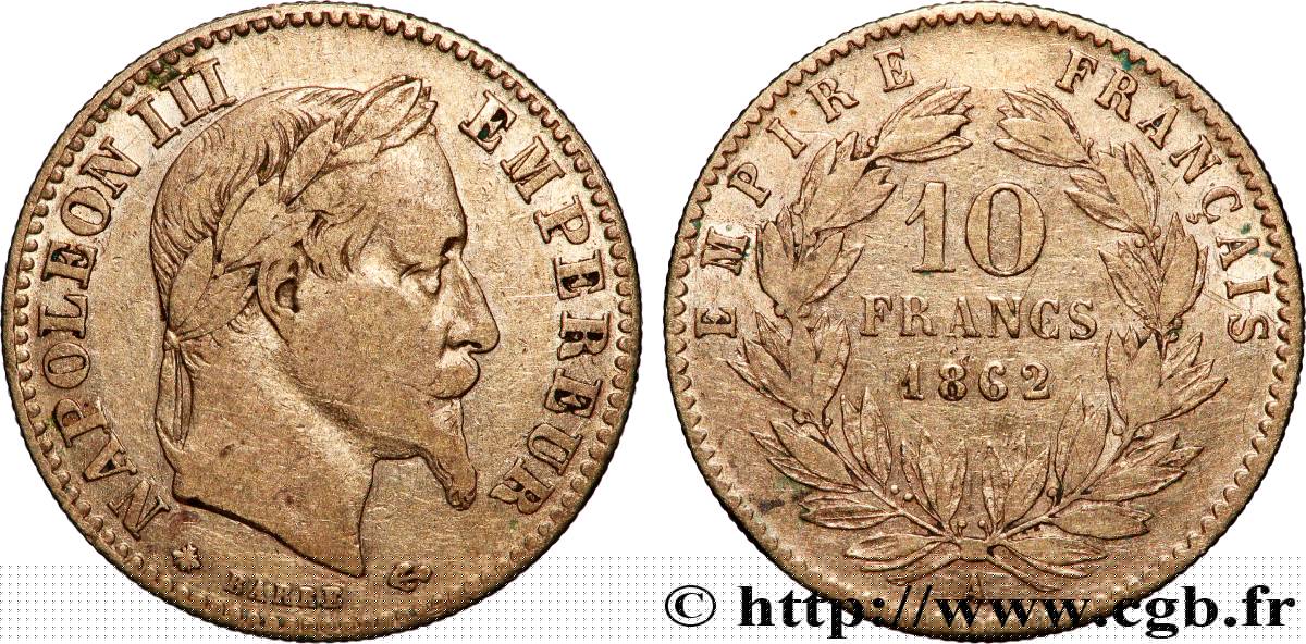 10 francs or Napoléon III, tête laurée, type définitif à grand 10 1862 Paris F.507A/1 VF