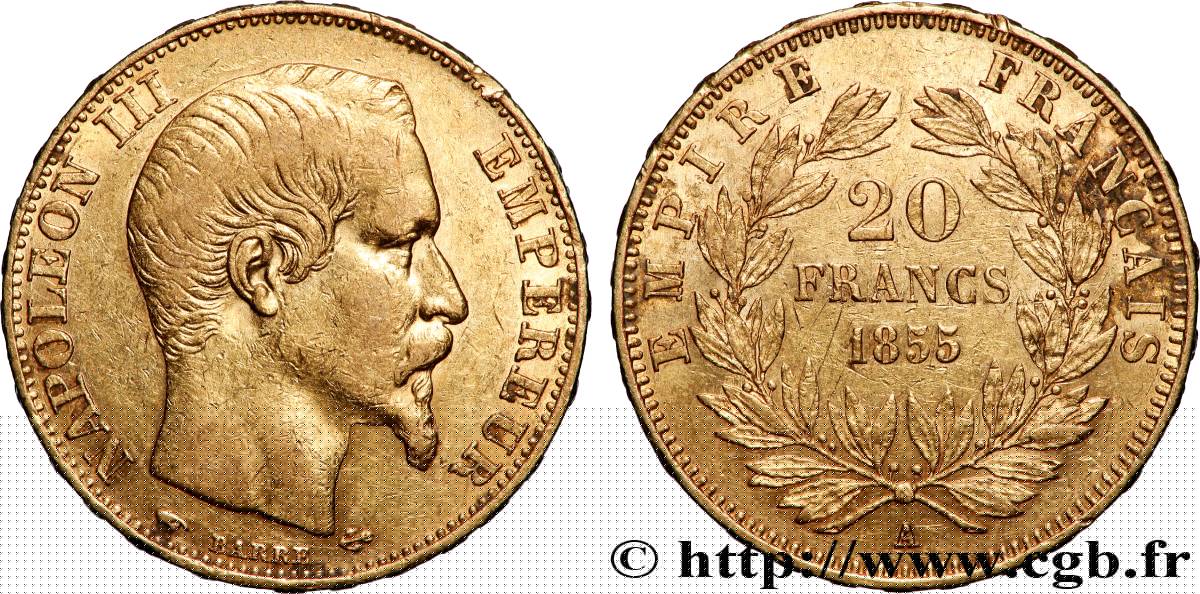 20 francs or Napoléon III, tête nue 1855 Paris F.531/4 XF