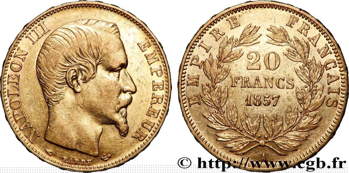 20 francs or Napoléon III, tête nue 1857 Paris F.531/12 XF