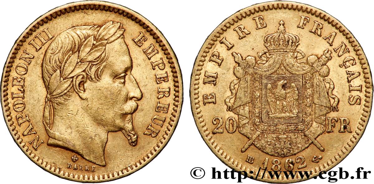 20 francs or Napoléon III, tête laurée 1862 Strasbourg F.532/5 XF