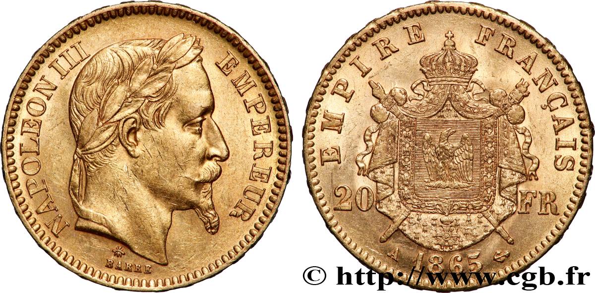 20 francs or Napoléon III, tête laurée 1865 Paris F.532/11 AU
