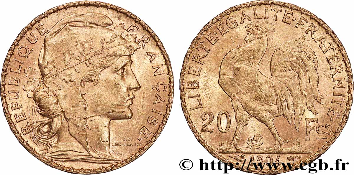 20 francs or Coq, Dieu protège la France 1904 Paris F.534/9 AU
