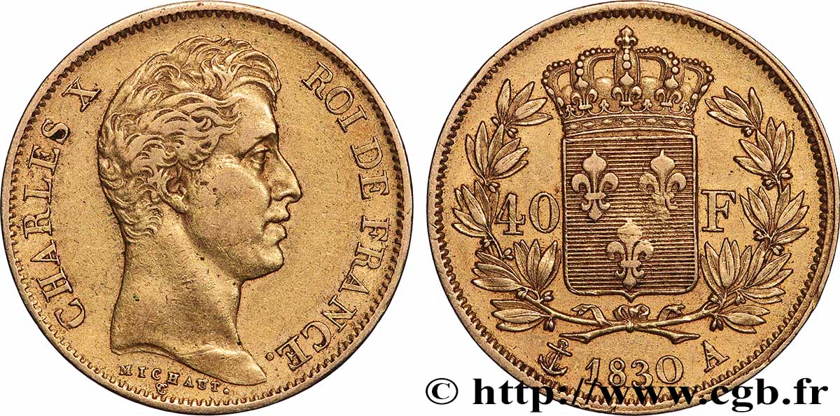 40 francs or Charles X, 2e type 1830 Paris F.544/5 XF