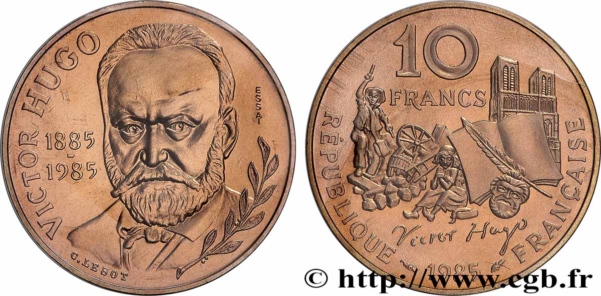 Essai de 10 francs Victor Hugo, tranche A 1985 Pessac F.370/1 FDC