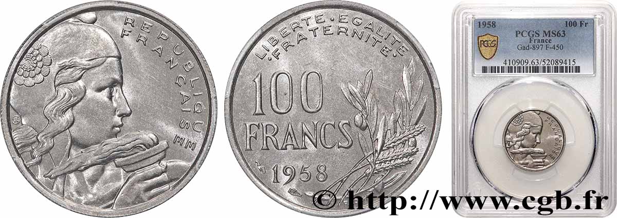 100 francs Cochet 1958 F.450/12 SUP62 PCGS