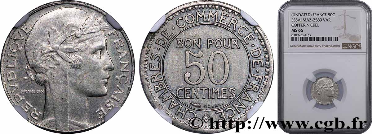 Essai de 50 centimes Morlon, hybride en Cupro-Nickel n.d. GEM.83 1 FDC65 NGC