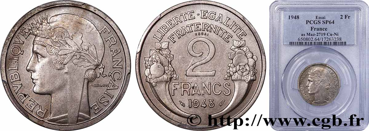 Essai de 2 francs Morlon, cupro-nickel 1948 Paris GEM.118 2 SPL64 PCGS