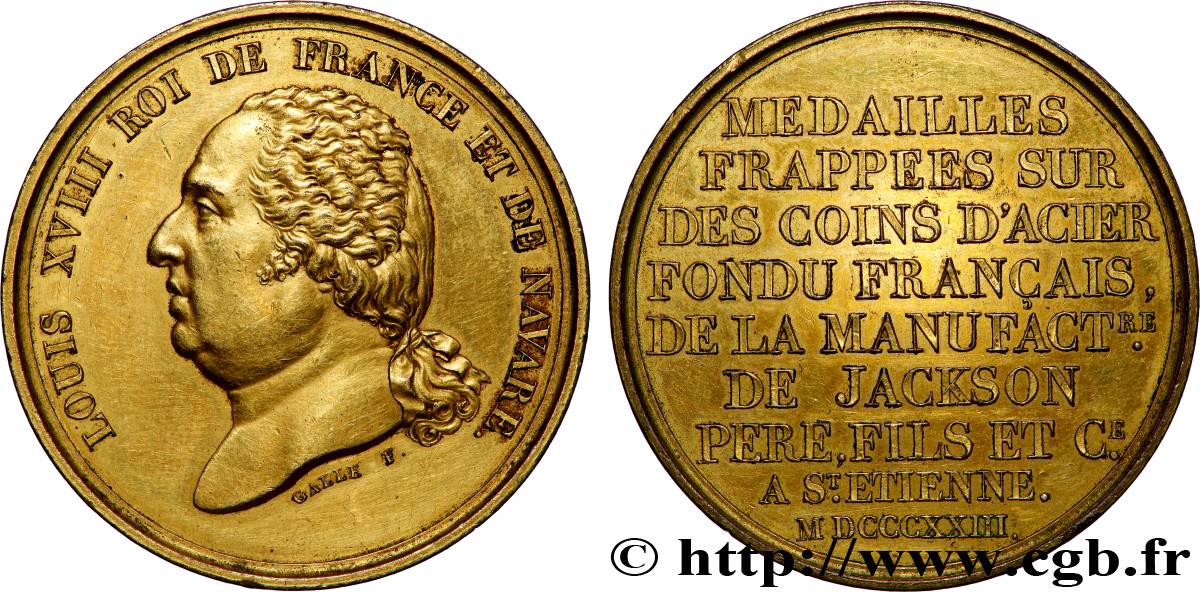 Essai au module de 5 Francs de Galle et de Jackson, en Bronze doré 1823 Paris T.T.2503 3 SUP