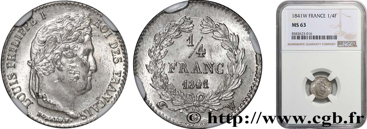 1/4 franc Louis-Philippe 1841 Lille F.166/88 SPL63 NGC