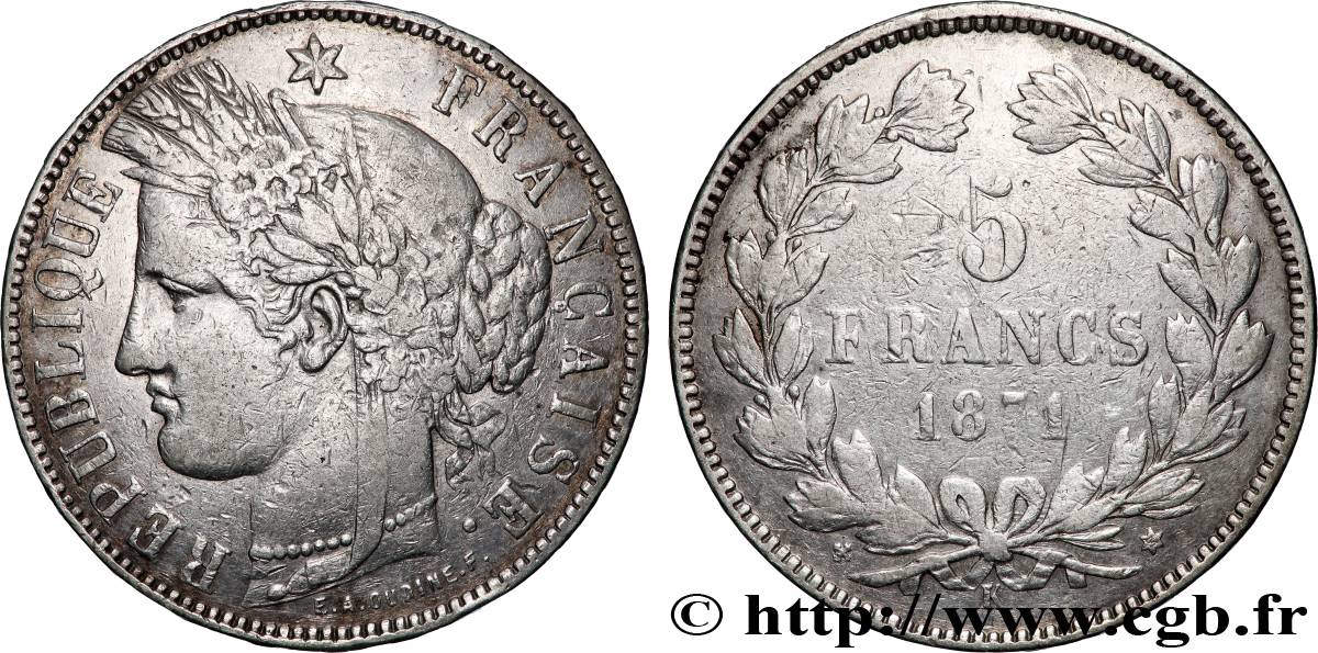 5 francs Cérès, sans légende 1871 Bordeaux F.332/8 VF