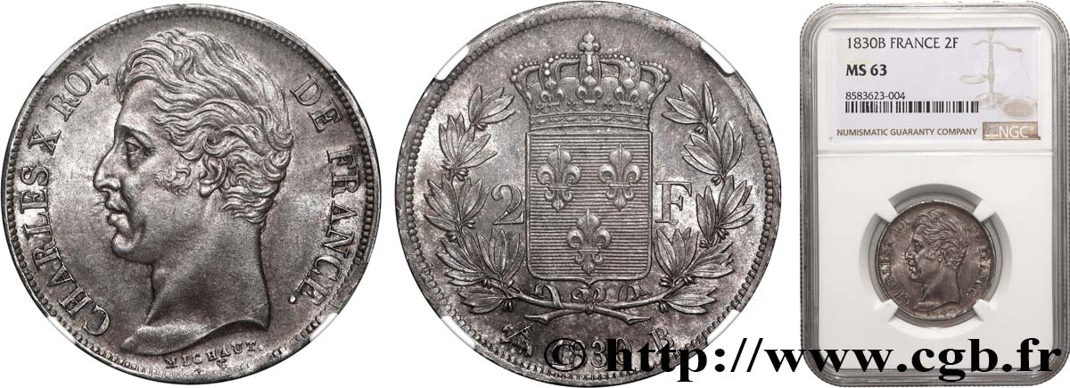2 francs Charles X 1830 Rouen F.258/63 SPL63 NGC