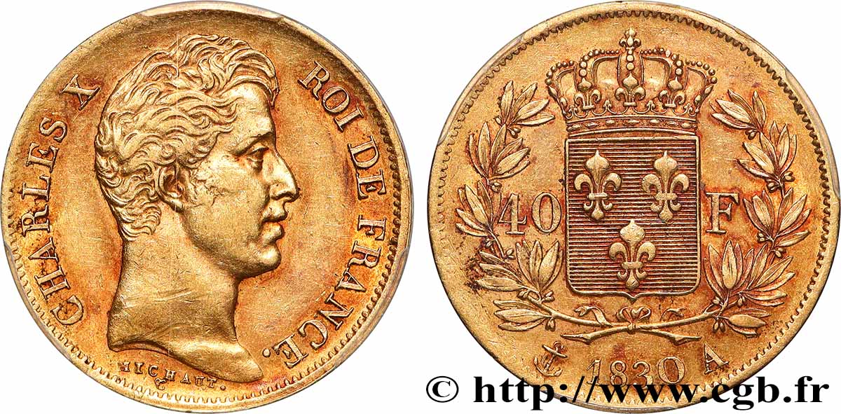 40 francs or Charles X, 2e type, tranche inscrite en relief 1830 Paris F.545/1 SUP55 PCGS