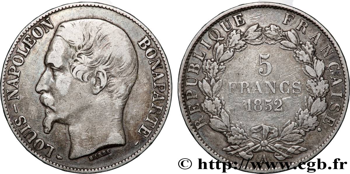 5 francs Louis-Napoléon, 1er type 1852 Paris F.329/1 TB