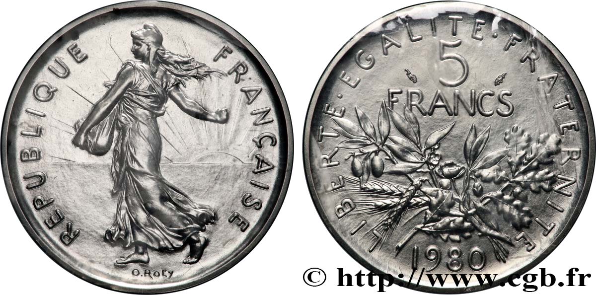 Piéfort Argent de 5 francs Semeuse 1980 Pessac GEM.154 P2 MS