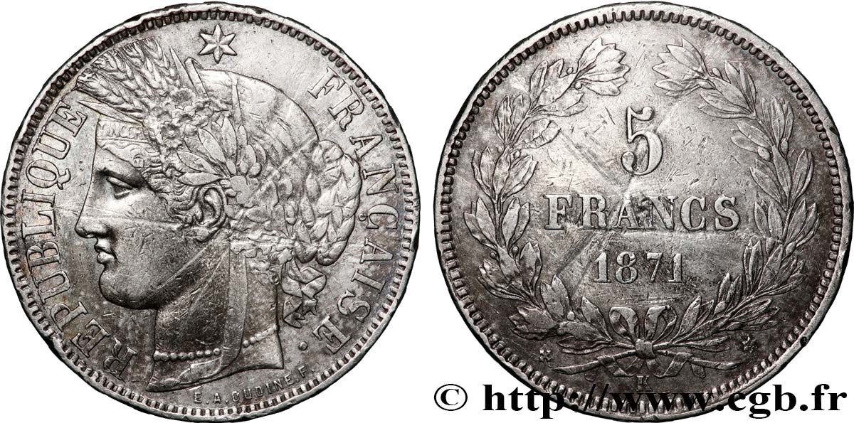 5 francs Cérès, sans légende 1871 Bordeaux F.332/8 S