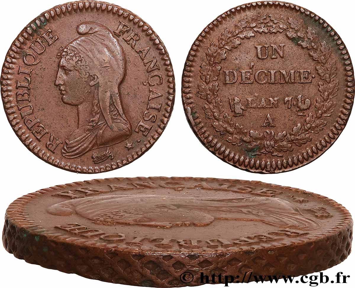Un décime Dupré, grand module 1799 Paris F.129/22 q.SPL